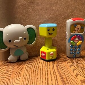 Fisher Price Remote,  Dumbbell and Elephant Toys